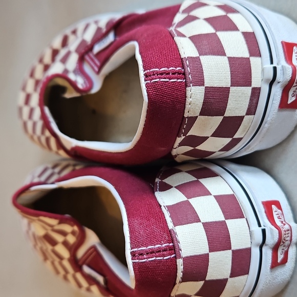 Vans Maroon Checkered Slip Ons - Picture 5 of 14